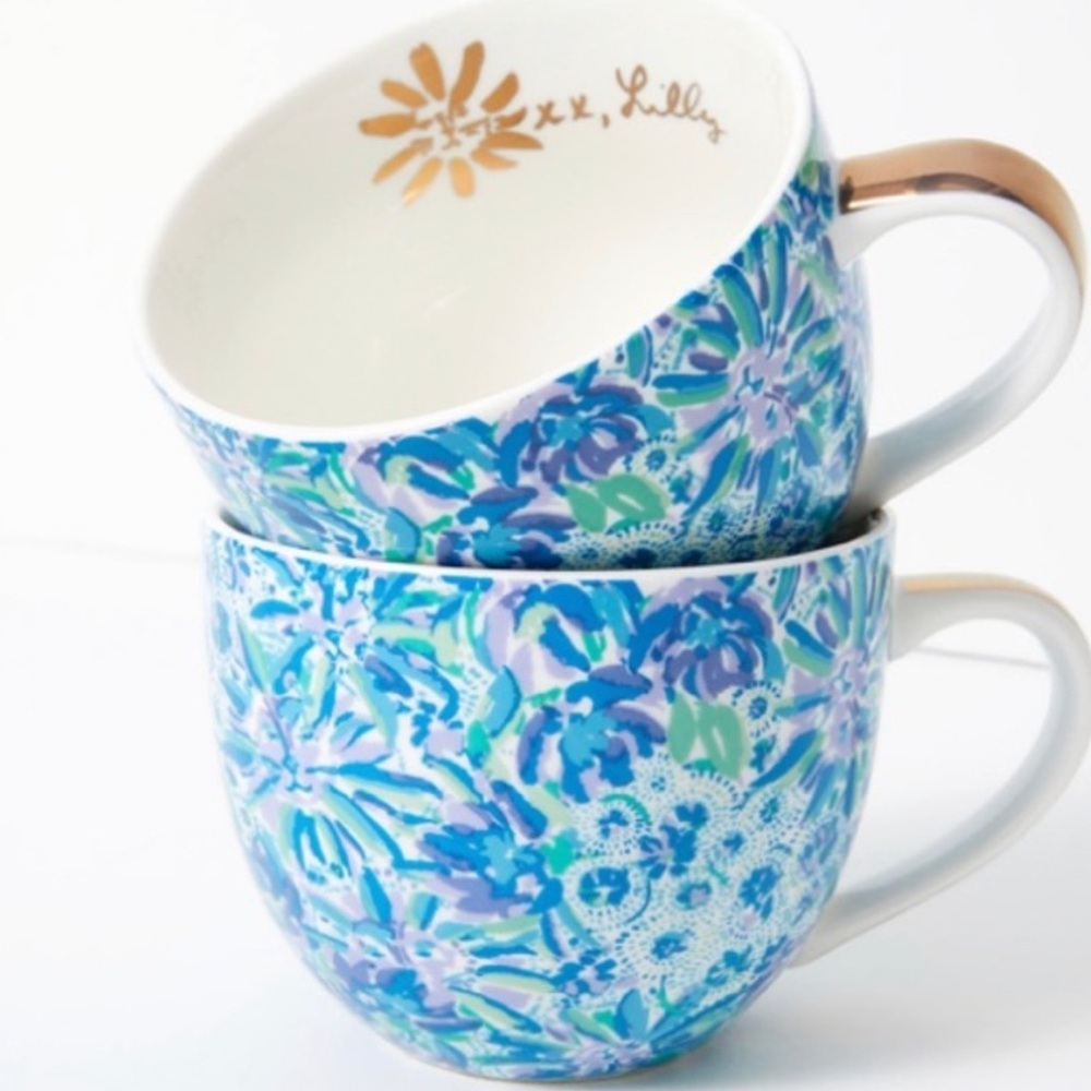 NWT ✨ Lilly Pulitzer Blue Floral Ceramic Mug set | 12 oz Set of 2